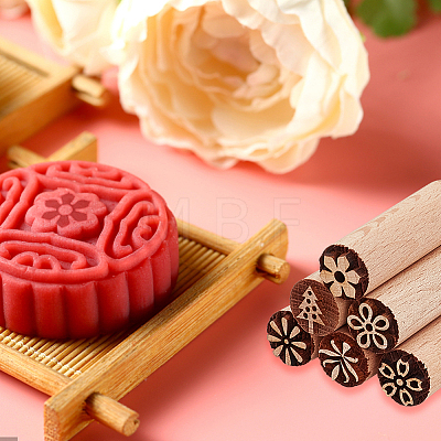 Olycraft 6Pcs 6 Styles Round Wooden Traditional Chinese Moon Cake Stamps AJEW-OC0004-20-1