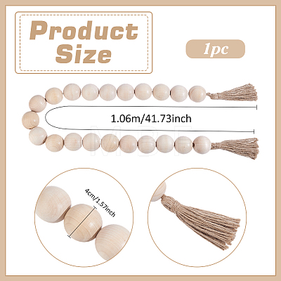 Wood Round Bead with Jute Cord Tassel Display Decorations HJEW-PH02453-1