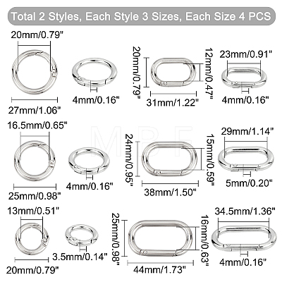 WADORN 24Pcs 6 Style Zinc Alloy Spring Gate Rings FIND-WR0003-72-1
