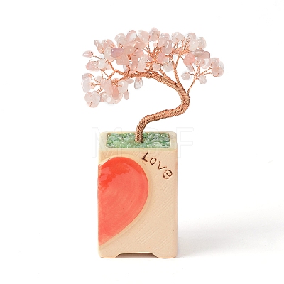 Heart Money Tree Natural Rose Quartz Bonsai Display Decorations DJEW-G027-16RG-03-1