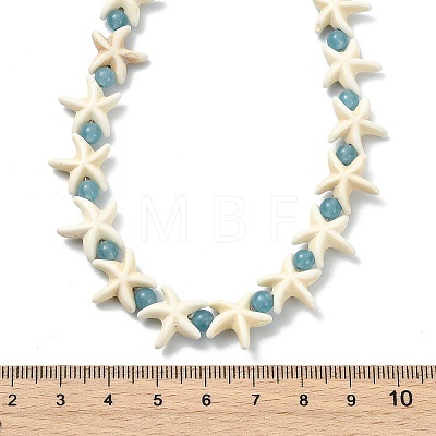 Ocean Synthetic Turquoise Starfish and Dyed Round Natural White Jade Beaded Necklaces NJEW-JN06201-1