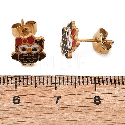 Brass Enamel Stud Earrings EJEW-B119-01G-01-1