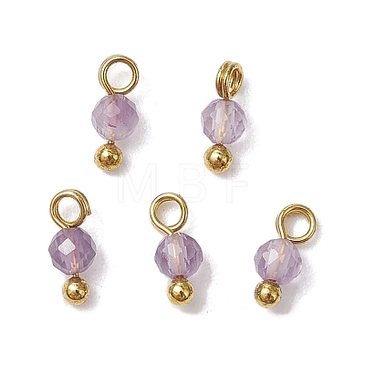 7Pcs 7 Styles Natural Red Jasper & Tiger Eye & Rose Quartz & Green Aventurine & Magnesite & Lapis Lazuli & Amethyst Faceted Round Charms PALLOY-JF03452-1