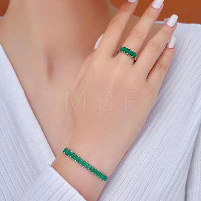 Elegant Fashion Rectangle Brass Rhinestone Slider Bracelets & Cuff Rings Sets TK3165-2-1