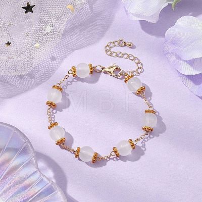 Brass & Imitation Jade Round Glass Link Bracelets for Women BJEW-JB10771-1