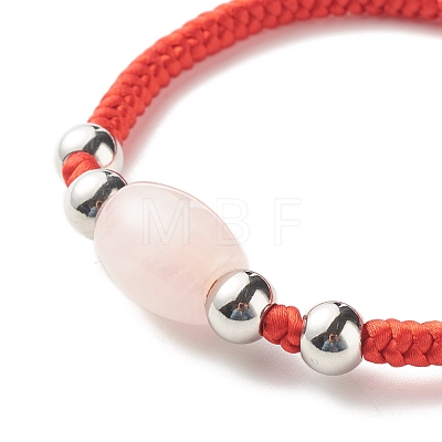 Natural Rose Quartz Barrel Beads Cord Bracelet for Her BJEW-JB07045-03-1