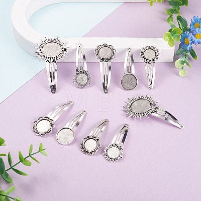 20Pcs 5 Styles Iron Snap Hair Clips with Tibetan Style Alloy Round Trays MAK-TA0001-45-1