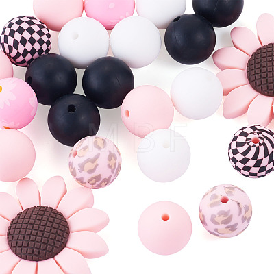1Bag Sunflower & Round Silicone Focal Beads SIL-TA0003-42-1