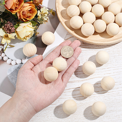 25Pcs Natural Wooden Round Ball WOOD-PA0001-84B-1