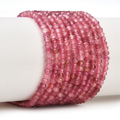 Faceted Rondelle Natural Pink Tourmaline Beads Strands G-F289-45-01-1