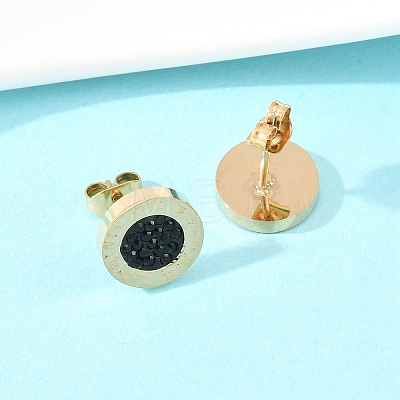 Flat Round 304 Stainless Steel Stud Earrings EJEW-H175-02G-02-1