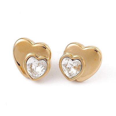 Rhinestone Double Heart Stud Earrings EJEW-L282-12G-1