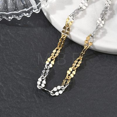 304 Stainless Steel Dapped Chains Bracelets for Women BJEW-D466-08C-GP-1