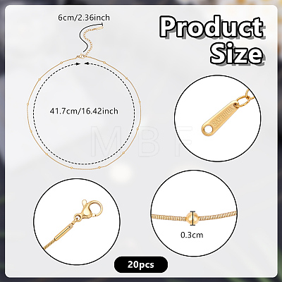 20Pcs Stainless Steel Round Snake Chain Necklaces with Ball NJEW-OC0001-08G-1