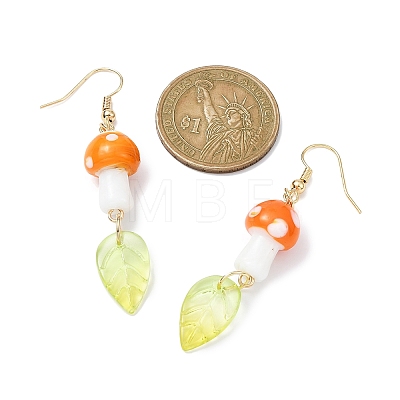 4 Pairs 4 Colors Mushroom Lampwork & Glass Leaf Dangle Earrings EJEW-TA00305-1
