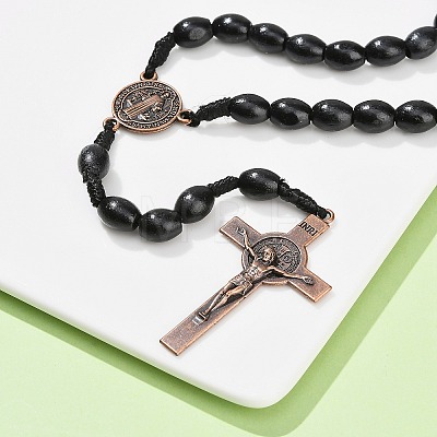 Oval Wood Rosary Bead Necklaces NJEW-C108-01-1