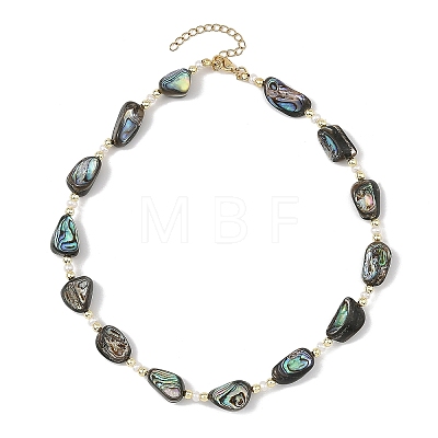 Nuggets Natural Abalone Shell/Paua Shell & Pearl Beaded Necklaces NJEW-JN06377-1
