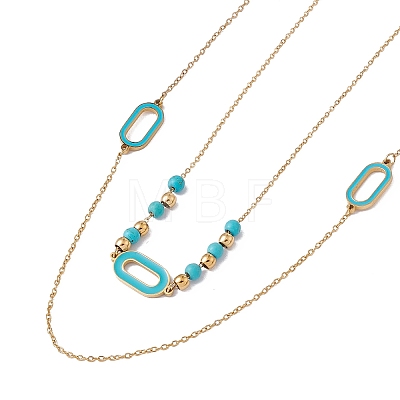 Enamel Charms Double Layer Necklace with Synthetic Turquoise Beaded NJEW-P269-20D-G-1
