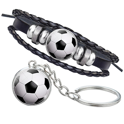 CutHollow Glass Football Jewelry Set SJEW-CL0001-01-1