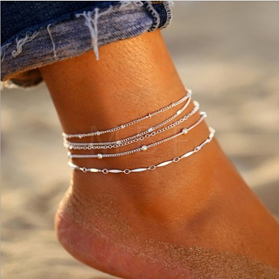 5Pcs Alloy Chain Anklets Sets WGDACCB-14-1