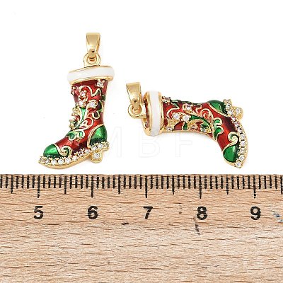 Christmas Brass Micro Pave Cubic Zirconia Enamel Pendants KK-B161-15G-02-1