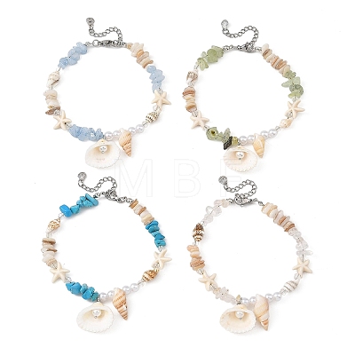 Ocean Natural Clam Shell Charm Anklets AJEW-AN00839-1