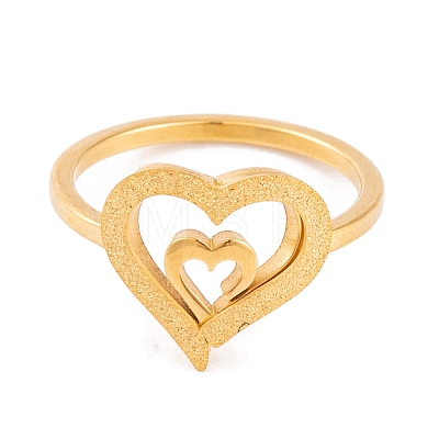 304 Stainless Steel Heart Finger Ring for Women RJEW-C086-21-G-1