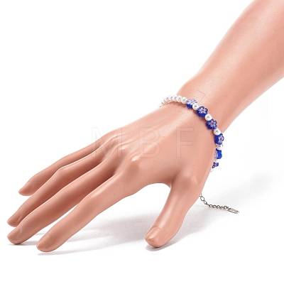 Plastic Imitation Pearl & Millefiori Glass Beaded Bracelet for Women BJEW-JB08432-1