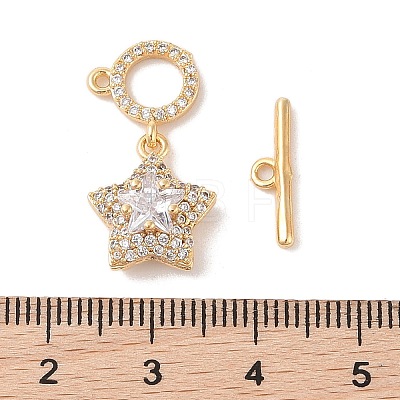 Golden Brass Micro Pave Clear Cubic Zirconia Toggle Clasps KK-B100-040G-1