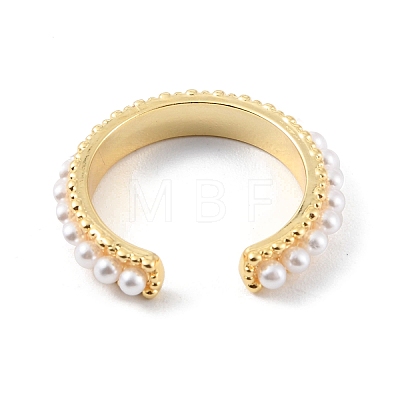 Plastic Pearl Beaded Open Cuff Ring RJEW-C058-03G-1