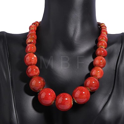Ethnic Style Porcelain Round Graduated Beaded Waxed Cord Necklaces for Women FS-WG62C5E-01-1