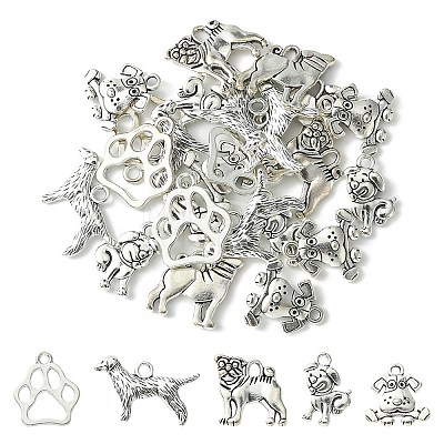 25Pcs 5 Style Tibetan Style Puppy Pendants TIBEP-YW0001-54-1