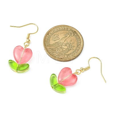 Heart Flower Glass & Lampwork Dangle Earrings EJEW-JE05324-1