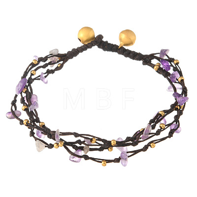 Natural Amethyst Chip & Alloy Beaded Multi-strand Bracelets WGA084D-02-1