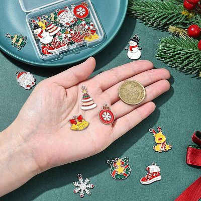 24Pcs 12 Styles Christmas Theme Alloy Enamel Pendants ENAM-FS0002-19G-1