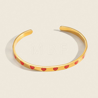 304 Stainless Steel Enamel Red Heart Open Cuff Bangles for Women JS6918-1