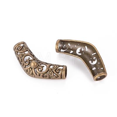 Tibetan Style Alloy Hollow Curved Tube Beads PALLOY-J081-01AB-NF-1