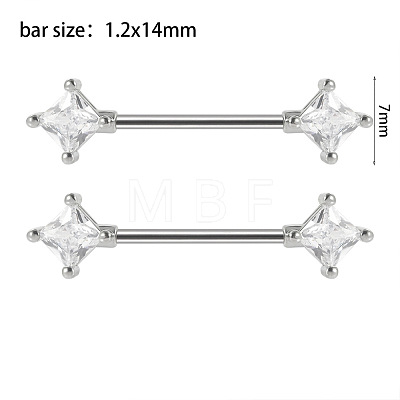 304 Stainless Steel Clear Cubic Zirconia Nipple Rings WG434B5-06-1