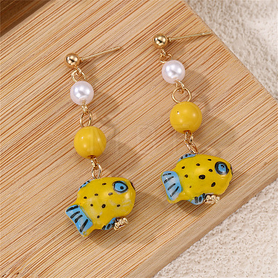 Alloy & Plastic Pearl & Porcelain Stud Dangle Earrings FS-WG8E500-01-1