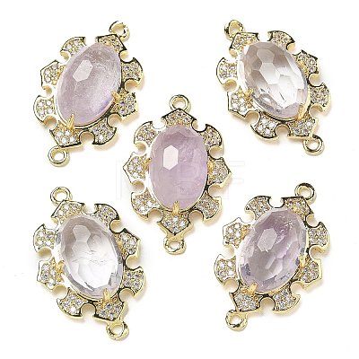 Natural Amethyst Faceted Oval Connector Charms G-G181-06G-04-1