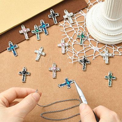 15Pcs 5 Colors Alloy Enamel with Rhinestone Pendants FIND-CJ0005-93-1