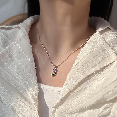 Tulip Alloy Enamel Pendant Necklaces FS-WGE671B-01-1
