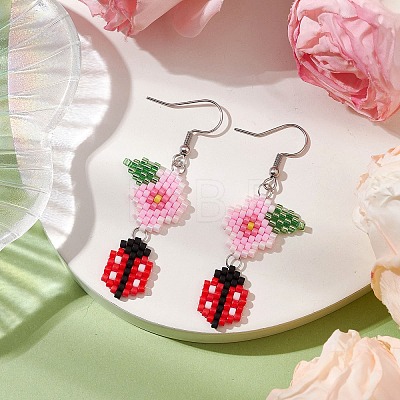 Handmade Glass Seed Beads Dangle Earrings EJEW-MZ00246-01-1