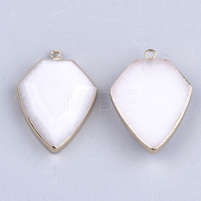 Electroplate Natural White Jade Pendants G-S344-20G-1