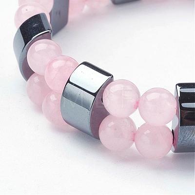 Natural Rose Quartz Stretch Bracelets BJEW-JB02837-01-1