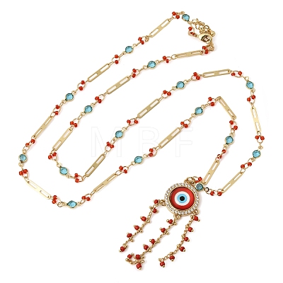 Boho Brass Resin Layered Tassel Red Evil Eye Pendant Necklaces NJEW-L014-04G-1