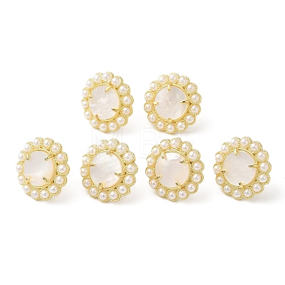 Natural Shell Flower Stud Earrings with Plastic Pearl Beaded EJEW-E599-04G-02-1