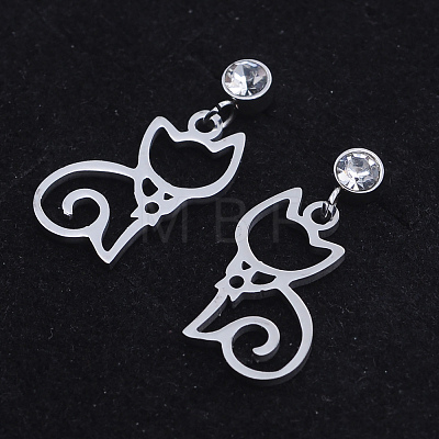 201 Stainless Steel Kitten Dangle Stud Earrings EJEW-T008-JN742-1