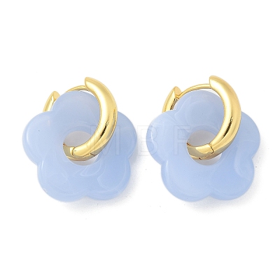 Brass Resin Flower Hoop Earrings for Women EJEW-U038-01G-06-1