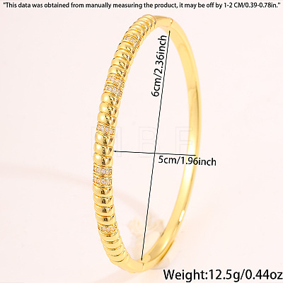 Ribbed Brass & Clear Cubic Zirconia Hinged Bangles for Women WG11522-01-1